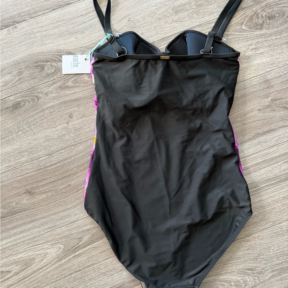 Panache Black and Pink One Piece Swimsuit Floral Design - Picture 2 of 7